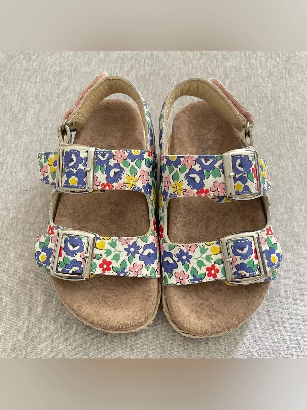 Mini Boden Girls Sz 27 US 10 Multicolored Floral Double-Strap Sandals Hook&Loop